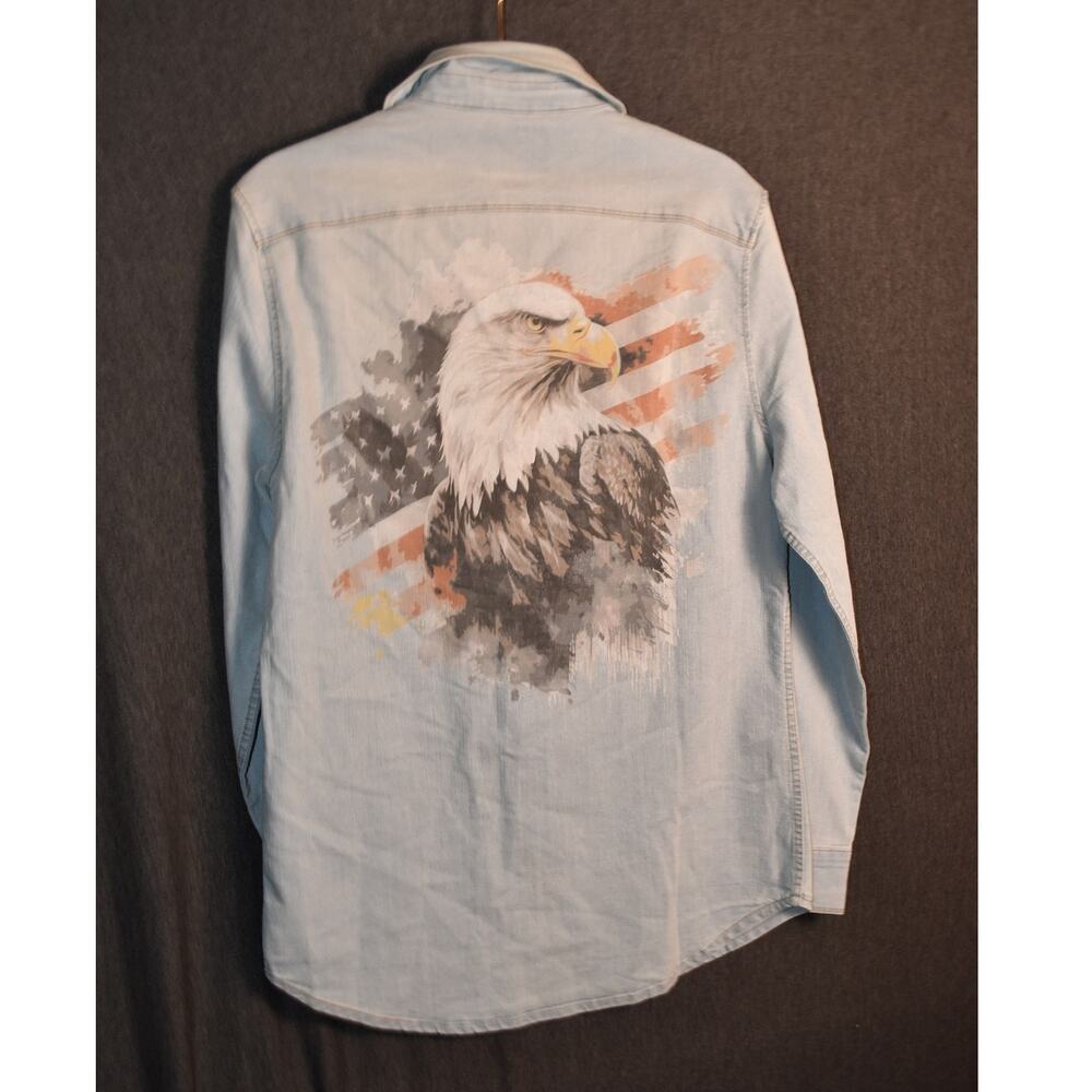 NEW Canyon of Heroes Men's Medium Patriot Light Denim Stretch Jacket Eagle NWT